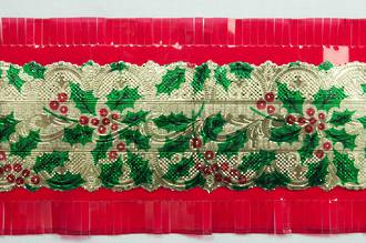 Christmas Holly Cake Frill Gold/Red  (7.33 Metre Roll, 64mm width)